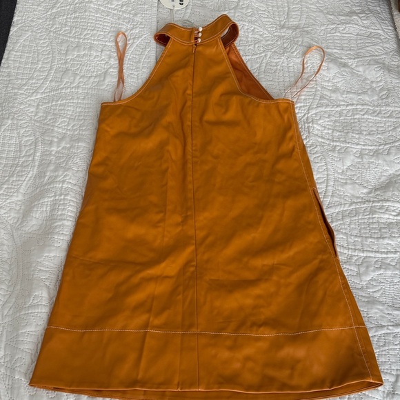 NWT STAUD Sicily faux leather halter mini dress size 4 color honey (marigold) - Picture 11 of 15